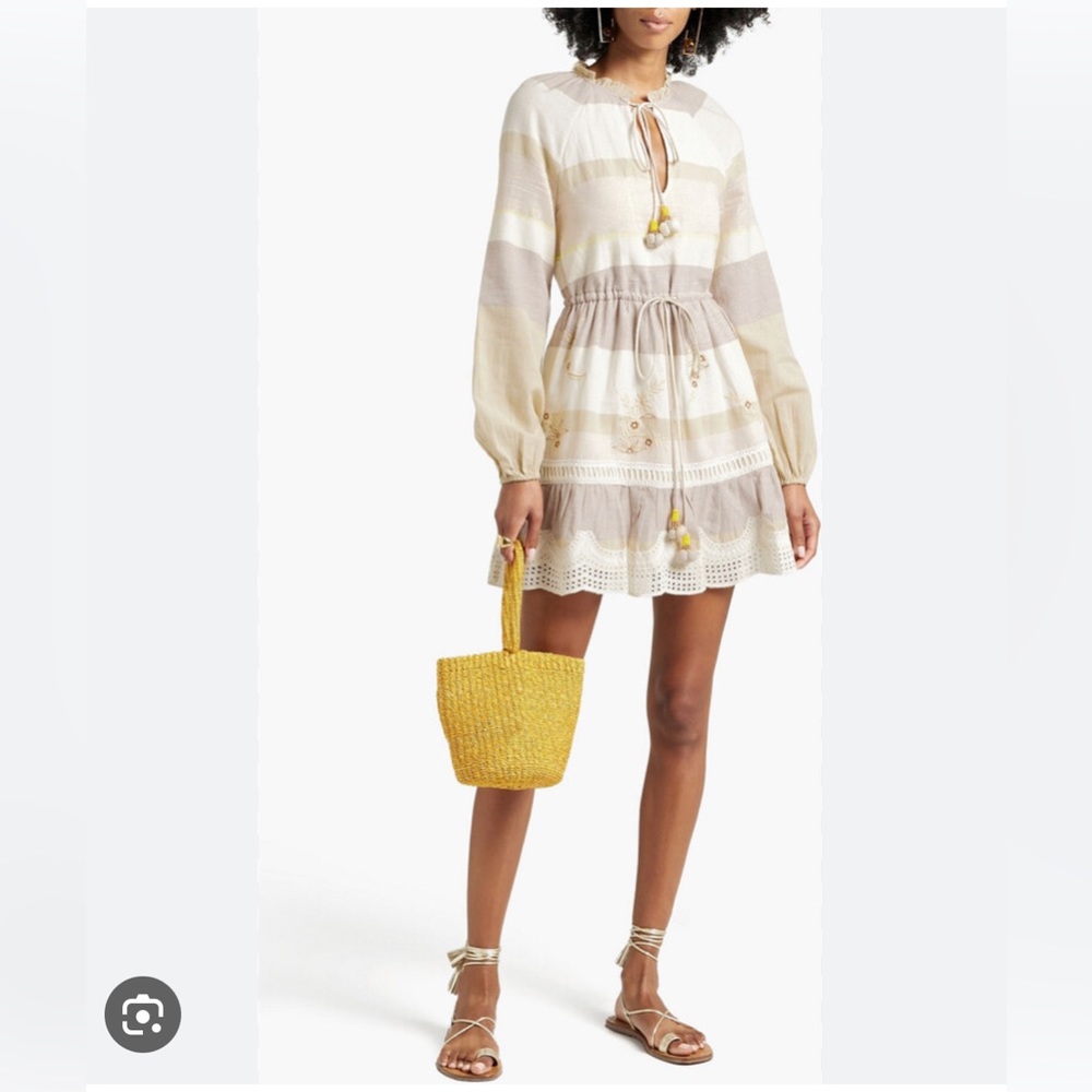 Hemant & Nandita Neutral Stripe Long Sleeve Mini Dress